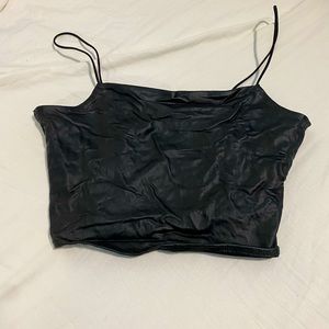 Black pleather tank top crop top